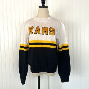 Vintage Cheerleader Sweater Crewneck Black White Yellow Gold Rams Large Unisex